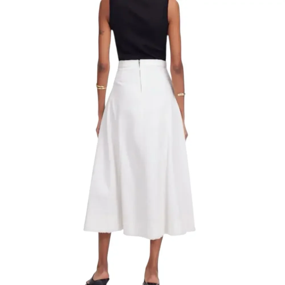 NWD Madewell Fluted Denim Midi Skirt Tile White Womens Size 23 - Picture 3 of 13